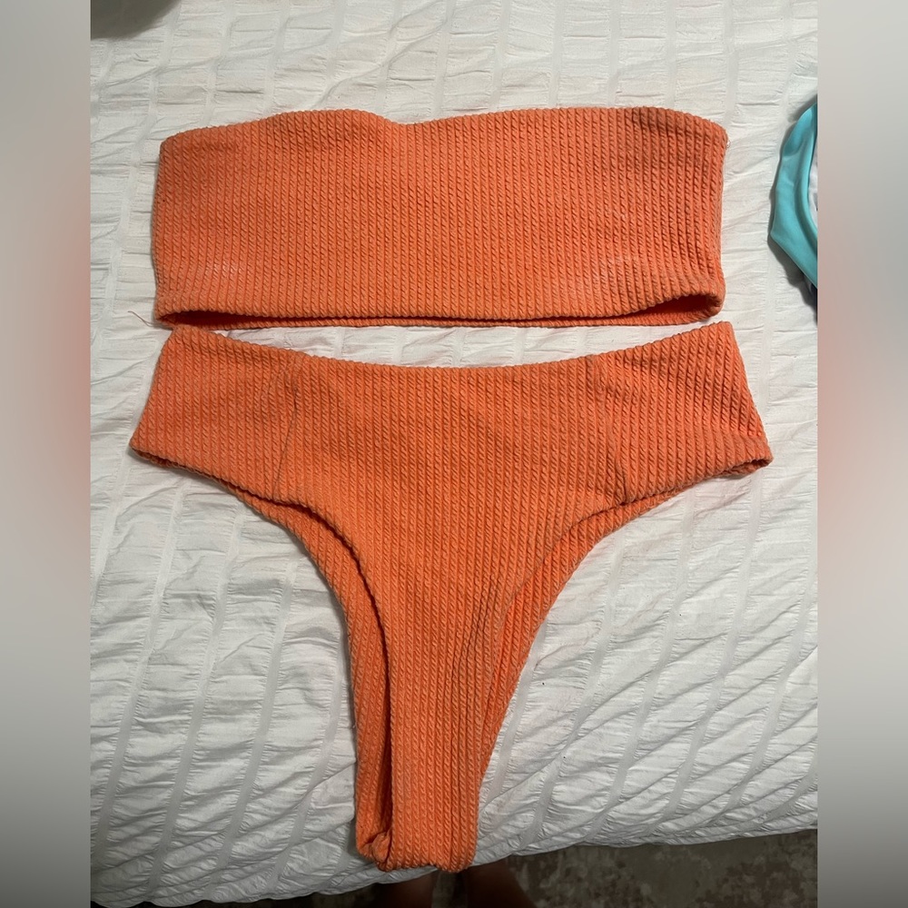 Bright orange ribbed bikini
